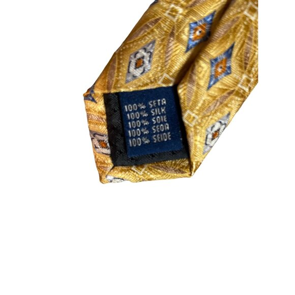 Meeting Street Mens Silk Necktie Gold Geometric Diamond Retro Corpcore Dad Gift - Picture 3 of 5